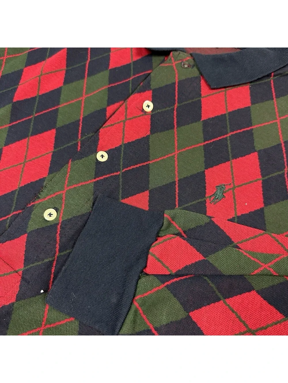 VTG Polo Ralph Lauren Polo Mens XL Red Argyle Long Sleeve Retro 90's USA Rugby